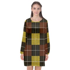 Modern Black Red Golden Plaids Long Sleeve Chiffon Shift Dress  by ConteMonfrey