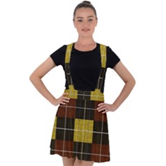 Modern Black Red Golden Plaids Velvet Suspender Skater Skirt by ConteMonfrey