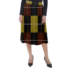 Modern Black Red Golden Plaids Classic Velour Midi Skirt  by ConteMonfrey