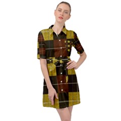 Modern Black Red Golden Plaids Belted Shirt Dress by ConteMonfrey