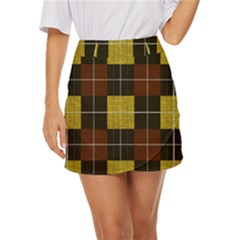 Modern Black Red Golden Plaids Mini Front Wrap Skirt by ConteMonfrey