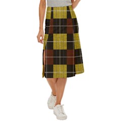 Modern Black Red Golden Plaids Midi Panel Skirt by ConteMonfrey