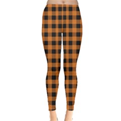 Orange black small plaids Leggings 