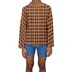 Orange black small plaids Kids  Long Sleeve Swimwear