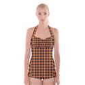 Orange black small plaids Boyleg Halter Swimsuit  View1