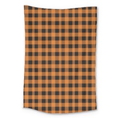 Orange Black Small Plaids Large Tapestry by ConteMonfrey