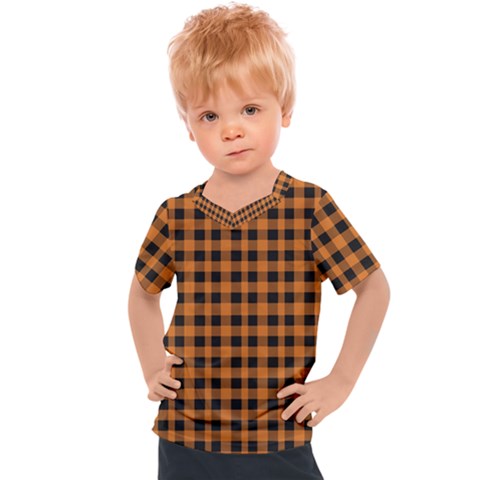 Orange Black Small Plaids Kids  Sports Tee by ConteMonfrey