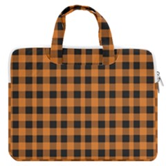 Orange Black Small Plaids Macbook Pro 13  Double Pocket Laptop Bag by ConteMonfrey