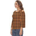 Orange black small plaids Cut Out Wide Sleeve Top View2