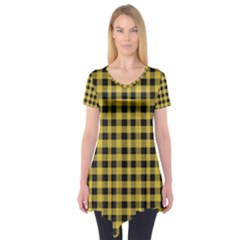 Black And Yellow Small Plaids Short Sleeve Tunic  by ConteMonfrey