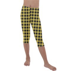 Black And Yellow Small Plaids Kids  Lightweight Velour Capri Leggings 