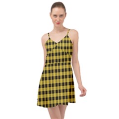 Black And Yellow Small Plaids Summer Time Chiffon Dress by ConteMonfrey