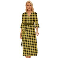 Black And Yellow Small Plaids Midsummer Wrap Dress by ConteMonfrey