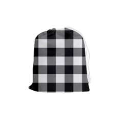 Black And White Classic Plaids Drawstring Pouch (medium) by ConteMonfrey