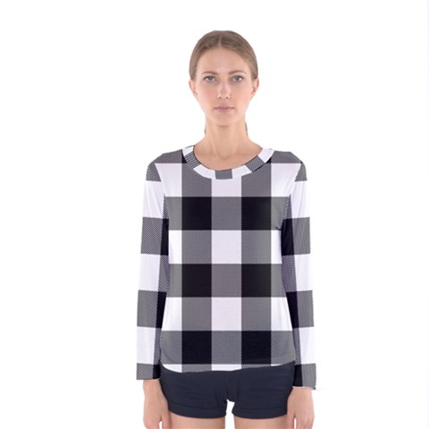 Black And White Classic Plaids Women s Long Sleeve Tee by ConteMonfrey