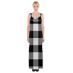 Black And White Classic Plaids Thigh Split Maxi Dress by ConteMonfrey