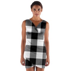 Black And White Classic Plaids Wrap Front Bodycon Dress by ConteMonfrey