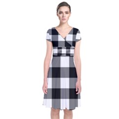 Black And White Classic Plaids Short Sleeve Front Wrap Dress by ConteMonfrey