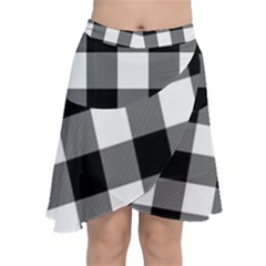 Black And White Classic Plaids Chiffon Wrap Front Skirt by ConteMonfrey