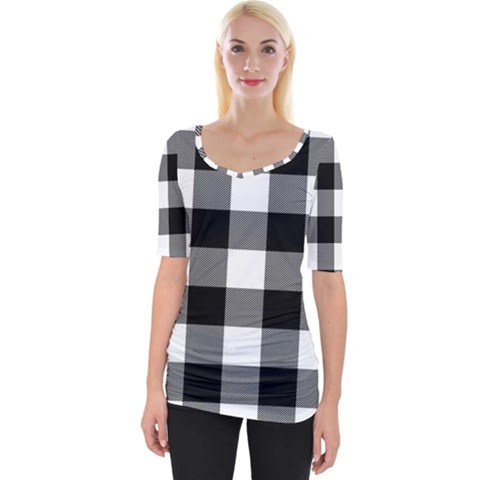 Black And White Classic Plaids Wide Neckline Tee by ConteMonfrey