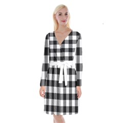 Black And White Classic Plaids Long Sleeve Velvet Front Wrap Dress by ConteMonfrey