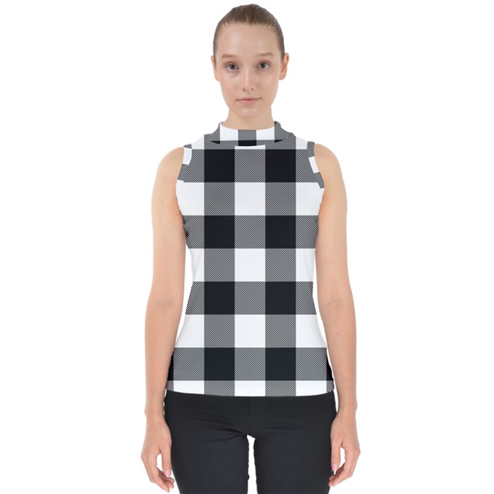 Black and white classic plaids Mock Neck Shell Top