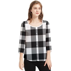 Black And White Classic Plaids Chiffon Quarter Sleeve Blouse by ConteMonfrey