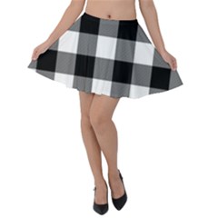 Black And White Classic Plaids Velvet Skater Skirt by ConteMonfrey