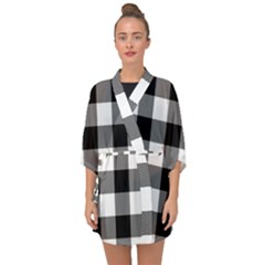 Black And White Classic Plaids Half Sleeve Chiffon Kimono by ConteMonfrey