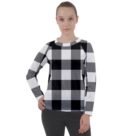 Black And White Classic Plaids Women s Long Sleeve Raglan Tee by ConteMonfrey