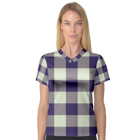 Blue Purple And White Plaids V-neck Sport Mesh Tee by ConteMonfrey