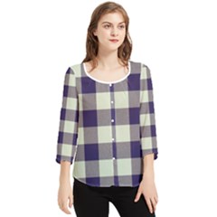 Blue Purple And White Plaids Chiffon Quarter Sleeve Blouse by ConteMonfrey