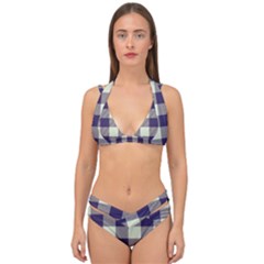 Blue Purple And White Plaids Double Strap Halter Bikini Set by ConteMonfrey