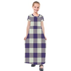 Blue Purple And White Plaids Kids  Short Sleeve Maxi Dress by ConteMonfrey