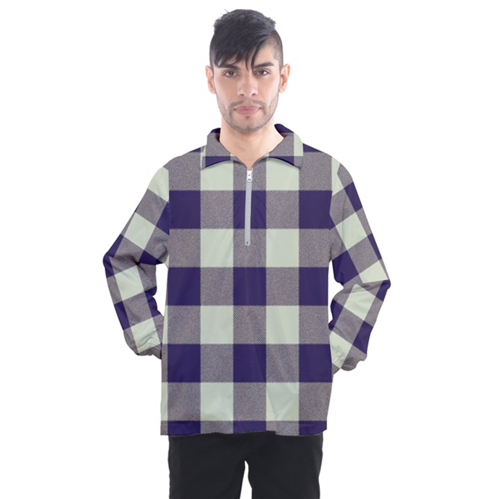 Blue Purple and white plaids Men s Half Zip Pullover