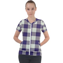 Blue Purple And White Plaids Short Sleeve Zip Up Jacket by ConteMonfrey