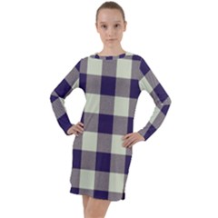 Blue Purple And White Plaids Long Sleeve Hoodie Dress by ConteMonfrey