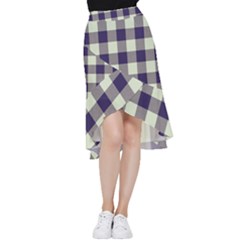 Blue Purple And White Plaids Frill Hi Low Chiffon Skirt by ConteMonfrey