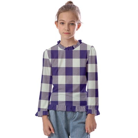 Blue Purple And White Plaids Kids  Frill Detail Tee by ConteMonfrey