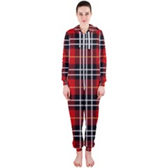 Black, White And Red Classic Plaids Hooded Jumpsuit (ladies) by ConteMonfrey