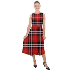 Black, White And Red Classic Plaids Midi Tie-back Chiffon Dress by ConteMonfrey