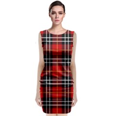 Black, White And Red Classic Plaids Sleeveless Velvet Midi Dress by ConteMonfrey