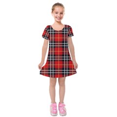 Black, White And Red Classic Plaids Kids  Short Sleeve Velvet Dress by ConteMonfrey