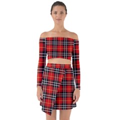 Black, White And Red Classic Plaids Off Shoulder Top With Skirt Set by ConteMonfrey