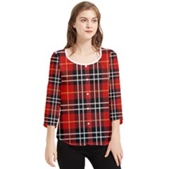 Black, White And Red Classic Plaids Chiffon Quarter Sleeve Blouse by ConteMonfrey