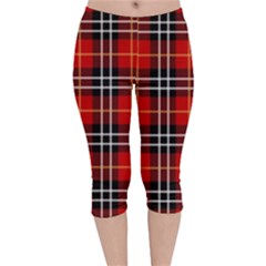 Black, White And Red Classic Plaids Velvet Capri Leggings  by ConteMonfrey