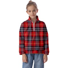 Black, White And Red Classic Plaids Kids  Half Zip Hoodie by ConteMonfrey