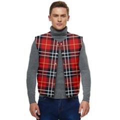 Black, White And Red Classic Plaids Men s Short Button Up Puffer Vest	