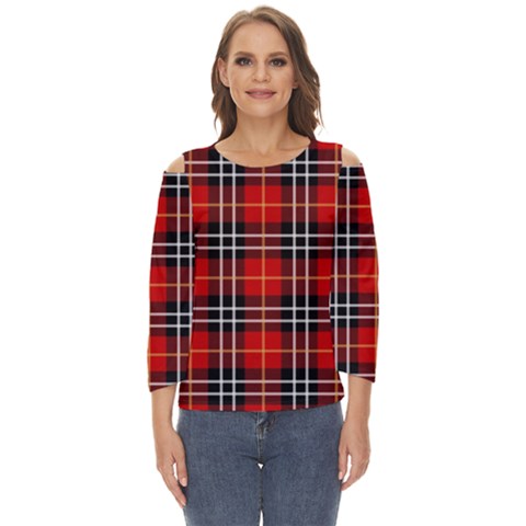 Black, White And Red Classic Plaids Cut Out Wide Sleeve Top by ConteMonfrey