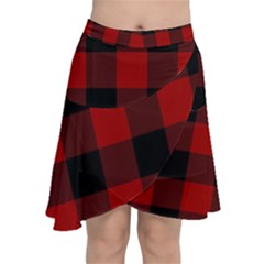 Red And Black Plaids Chiffon Wrap Front Skirt by ConteMonfrey